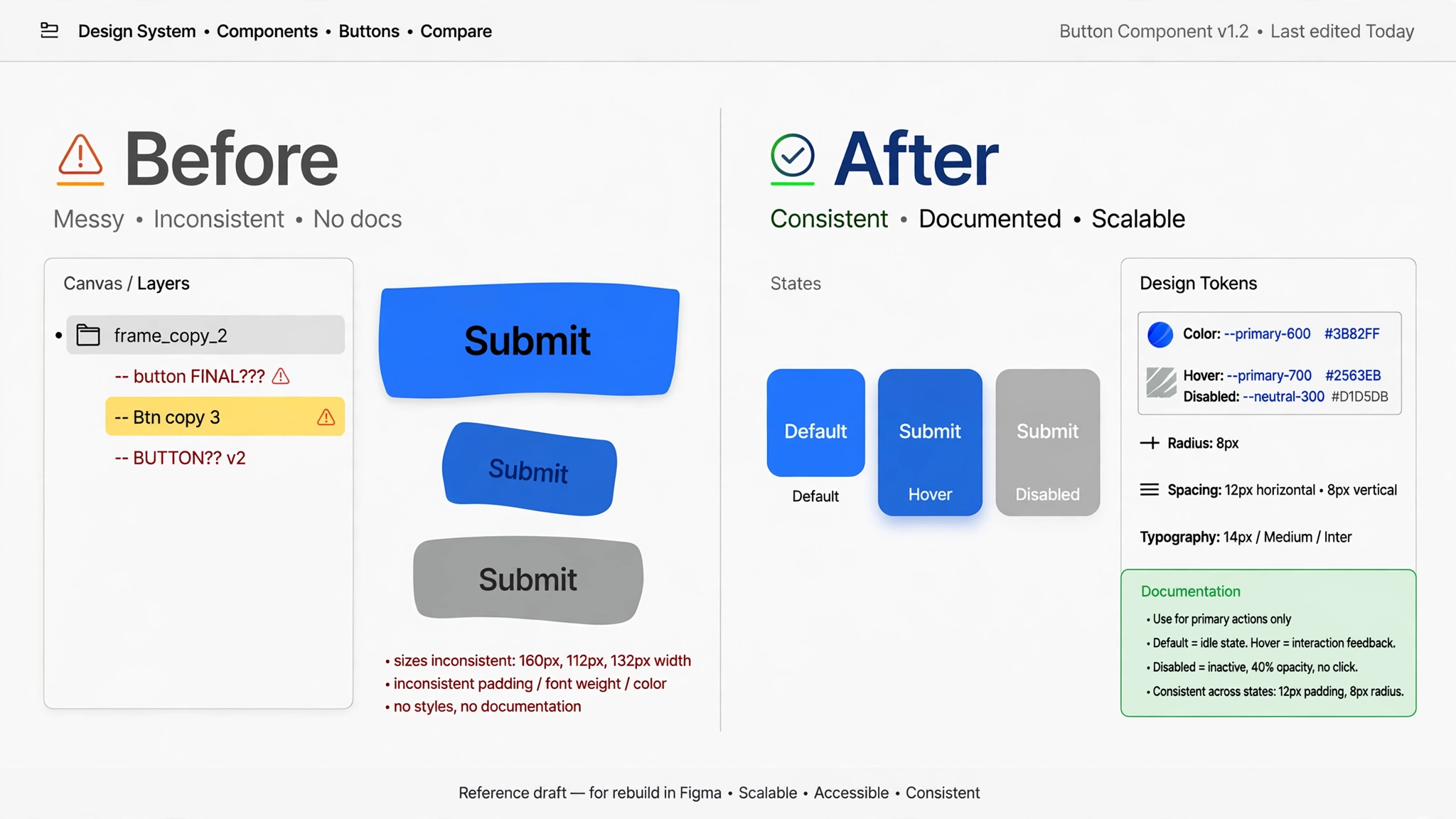 A component before and after optimization